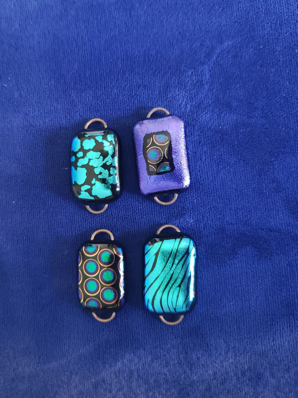 Handmade Dichroic Glass Connectors in Teal & Purple - Picture 8 of 9
